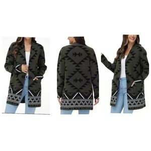 Frye Green Aztec Pattern Cardigan Womens Size XL.